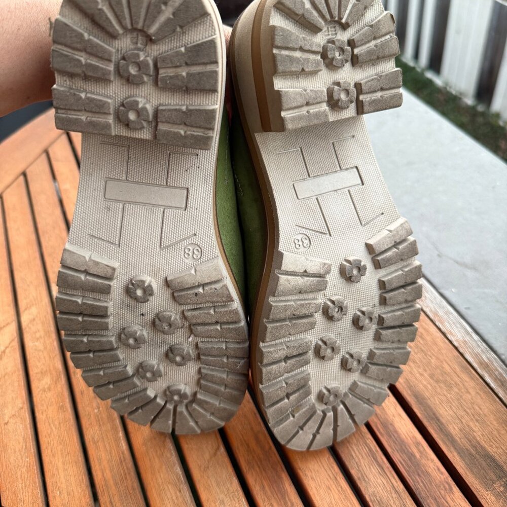 Salvia Olive Green Leather Slide Sandals With Chunky Heel Size 38/7.5 - Picture 8 of 8